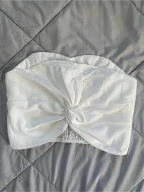 White Twist-Front Satin Crop Top